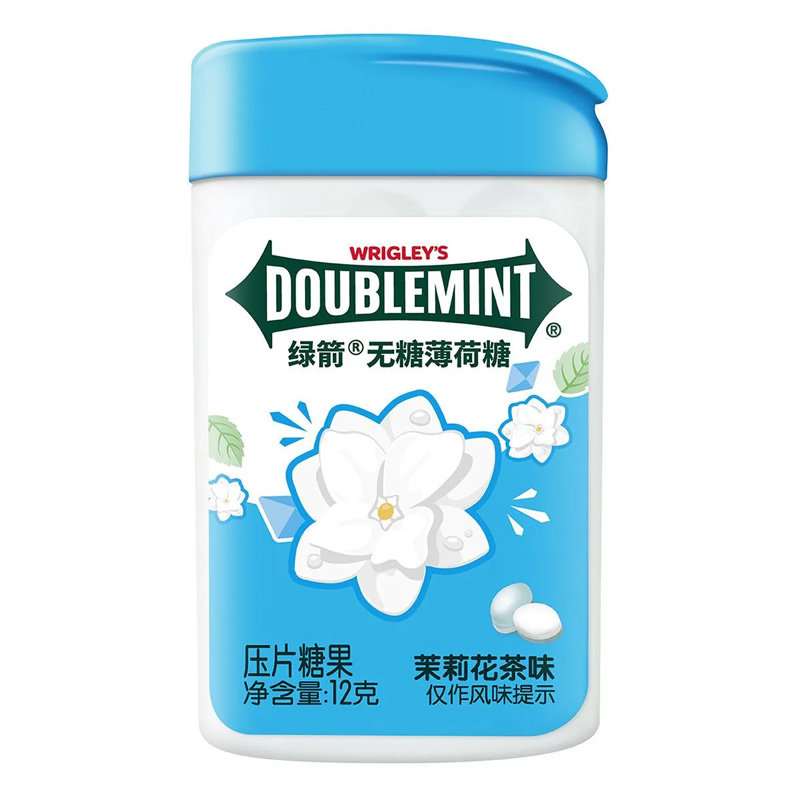 绿箭无糖薄荷糖压片糖果12g*2瓶茉莉花茶清爽薄荷味清新口气零食