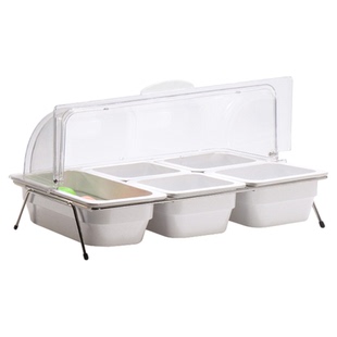 仿瓷白盘带盖商用调料盒佐料盒酱料水果蛋糕面包展示盘三六格翻盖