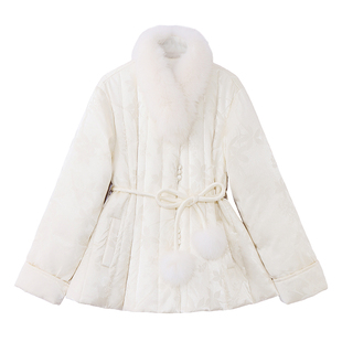 狐狸毛领羽绒服女中长款2025冬季新款宽松收腰束带加厚白鸭绒外套