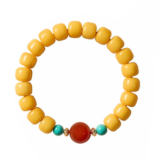 庆祥泰纯天然蜜蜡桶珠手串男士正品官方旗舰店女款鸡油黄南红手链