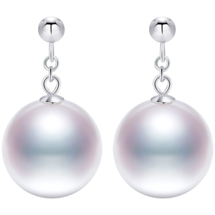 黛米珠宝 云珀 11-12mm圆形淡水珍珠耳环S925银耳钉耳饰女-配证书