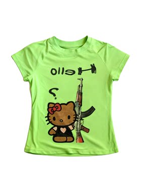 卡通kitty猫绿色搞怪短袖上衣女