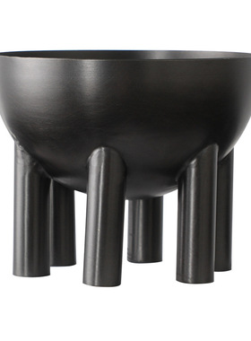 现代中式风黑色圆形大堂插花托盘