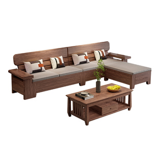 黑胡桃木中式实木沙发客厅冬夏两用转角贵妃简约储物箱式木质家具