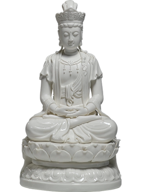 锵锵陶瓷16寸禅定戴冠观音摆件