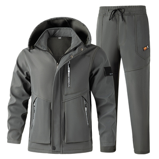 冬季加绒加厚工作服套装工地汽修户外男装外套劳保工装保暖迷彩服