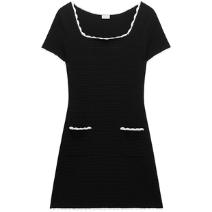 【新品】OCHIRLY欧时力 方领撞色花边针织连衣裙a字短款2026春夏*