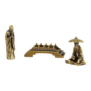 黄铜渔翁姜太公钓渔翁小桥僧人造景微景观铜摆件微型迷你鱼缸装饰