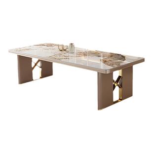 岩板岛台餐桌椅2米轻奢亮光现代简约长方形饭桌8人理石别墅大板桌