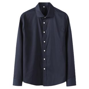 2025新品 丝滑带弹力 休闲蓝色衬衫免烫防皱温莎领修身纯白衬衣潮