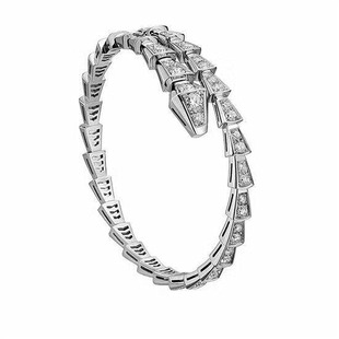 莫桑石18K白金手镯闪耀满钻镶嵌AU750蛇形手链时尚大气百搭气质女