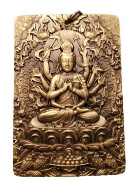 思沛铜雕准提佛母佛牌新品低调复古风个性纯黄铜吊坠浮雕雕刻方牌