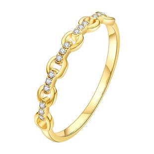 ILCO尤珂 18K金钻石镶嵌排镶天然真钻设计戒臂轻奢时尚链条戒指