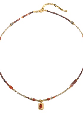 法式复古安可拉红吊坠项链