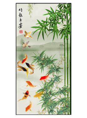 壁画新装饰画中式入户挂画招财尽头竹子竖版过进门水墨道玄关走廊