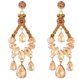 法式复古香槟金色锆石流苏耳环轻奢高级大气礼服气质耳坠千金耳饰