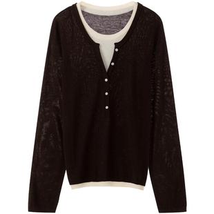 LAGOGO假两件双层领针织衫女拉谷谷2025年冬季新款内搭ODMM459J59