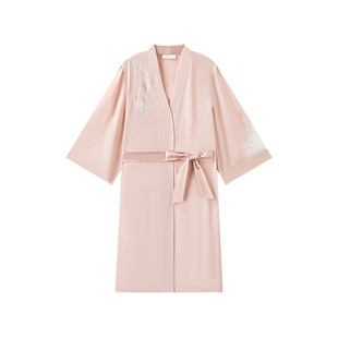 曼妮芬26年春夏新品真丝国风性感蕾丝手工花边汉服领外披女款睡袍