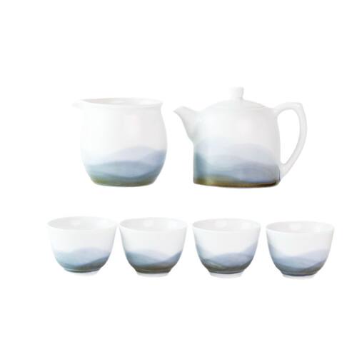 沐初原创远山金钟壶套组创意水墨功夫茶具山水礼品设计师景德镇制