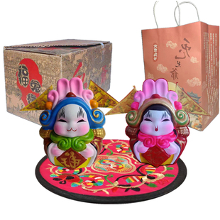 福兔祥老北京兔儿爷泥塑摆件婚庆生日礼物送新人礼品原创手工兔爷