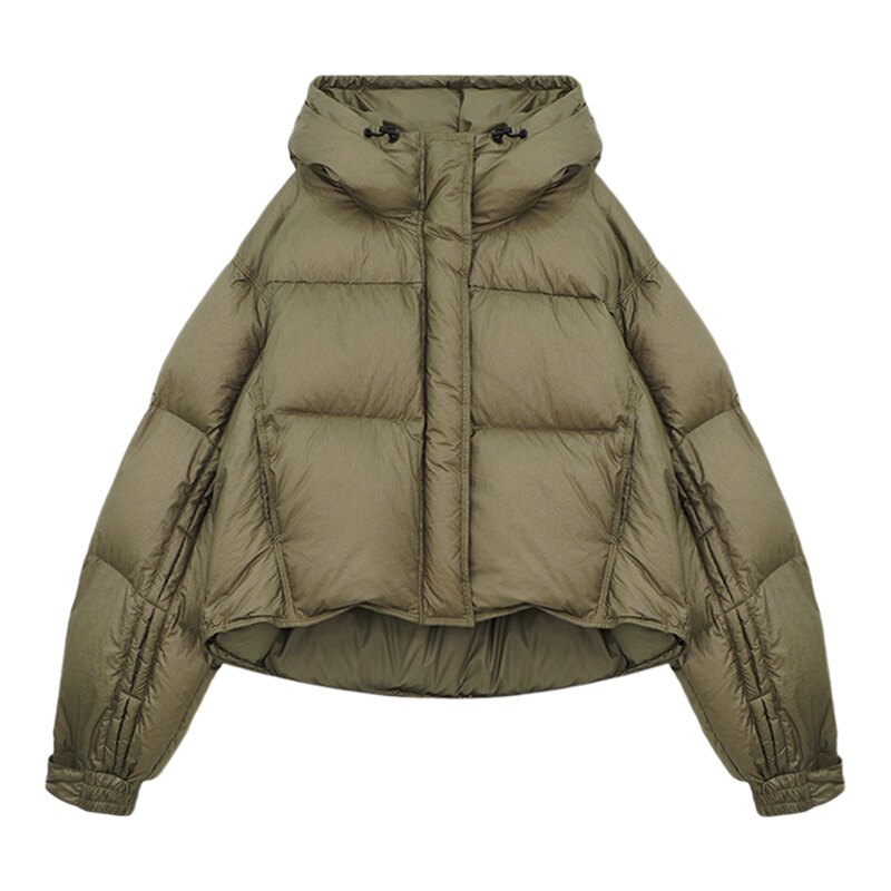 90鹅绒蝙蝠袖短款连帽羽绒服外套