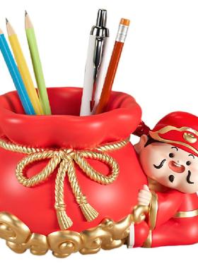 创意招财猫笔筒桌面高级感房间改造小物件卧室梳妆台化妆笔收纳筒