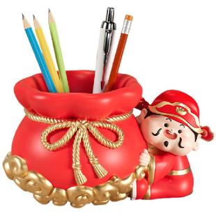 创意招财猫笔筒桌面高级感房间改造小物件卧室梳妆台化妆笔收纳筒