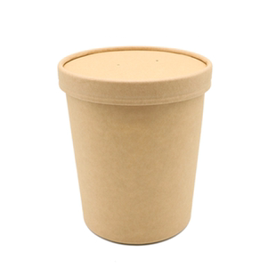 一次性打包盒牛皮纸汤碗汤杯圆形外卖快餐盒水果捞盒纸碗打包汤桶