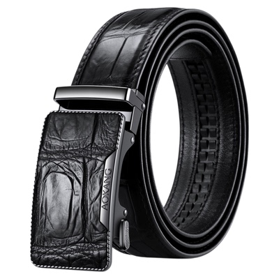奥康皮带男款商务高质感鳄鱼皮自动扣腰带休闲百搭裤带木礼盒装J
