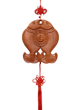 穿堂桃木双鱼富贵家居饰品