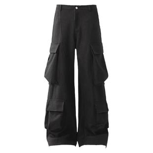 HY711 肌理感多口袋cargo设计感工装裤男美式弯刀宽松阔腿长裤