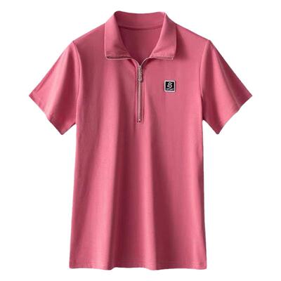 欧货2025夏季新款韩版POLO衫短袖t恤女半拉链洋气减龄宽松显瘦潮