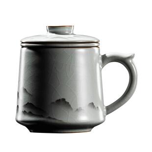 容山堂天青汝窑茶杯办公杯茶水分离泡茶杯茶缸水杯杯子绿茶杯礼物