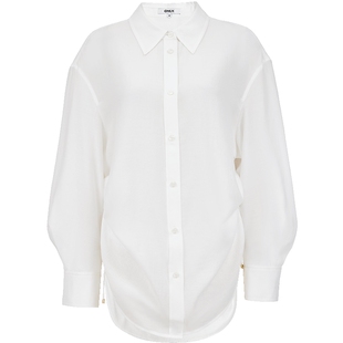 ONLY2026春季新款轻薄透感抽绳下摆宽松落肩翻领长袖衬衫上衣女