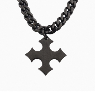 潮流高级设计感十字钛钢吊坠项链男简约原创小众配饰中性风锁骨链