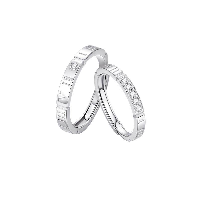 【中国黄金】珍尚银罗马数字情侣对戒纯银戒指生日礼物送女友S925