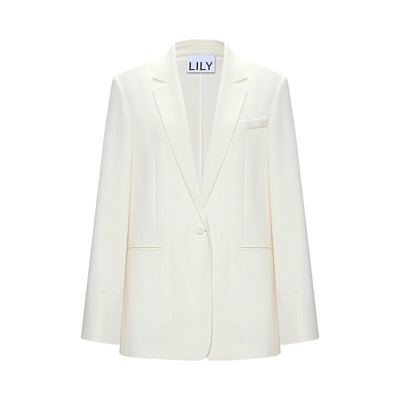 ~LILY2026夏新款醋酸混纺松弛感老钱风休闲纯色薄款长袖西装外套