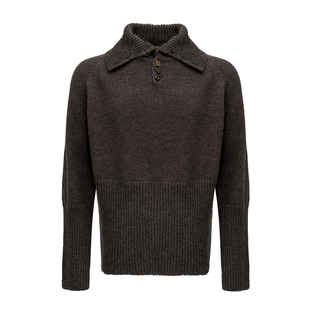 BALIANG「捌樑」 息'Breath'羊毛混纺罗纹半开高领复古扣罩衫毛衣