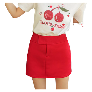 CLOUDSEASON红色a字短裙夏季小个子显瘦包臀裙小众时尚性感半身裙