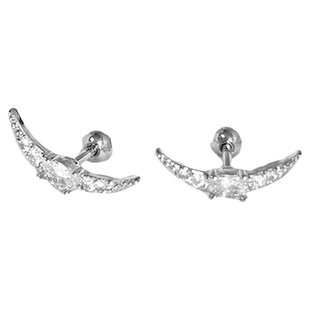 hellopuppy精致弧形月牙耳骨钉锆石钛钢螺丝拧耳钉超闪个性百搭美