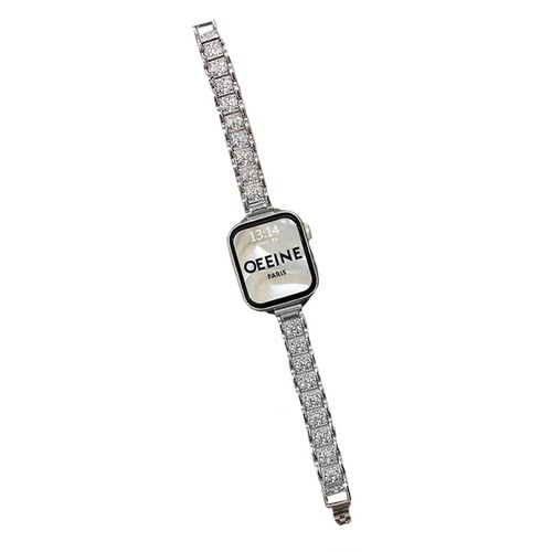 苹果手表表带s10轻奢感金属细边款满天星镶钻表链适用iwatch9/8/7