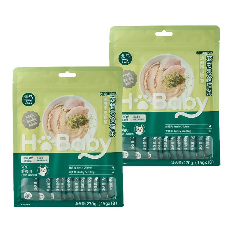 盒马 宠物零食 猫条鸡肉南瓜猫草 270g*2袋共36支