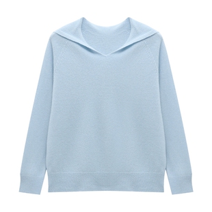 Basic House/百家好绵羊毛套头针织衫2026女新款灰色连帽圆领毛衣