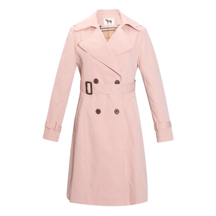 SMITHPOLOV斯密特保罗秋季新款中长款粉色风衣外套女英伦收腰女装