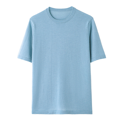 100%纯山羊绒衫男夏季精纺短袖