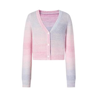 商场同款 摩萨克春装H型慵懒彩色渐变长袖毛针织开衫上衣女