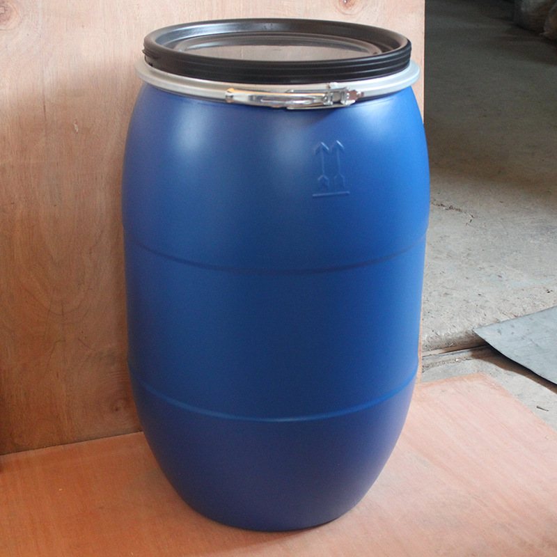 120L加厚法兰桶圆形120升塑料化工铁箍桶120公斤耐酸碱大口抱箍桶