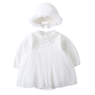 婴儿公主服连衣裙女宝宝百日宴白色蕾丝百天裙子满月拍照春秋衣服