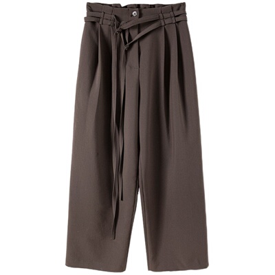 晶咕黑标JGGU女装腰头双腰带阔腿裤宽松显瘦遮肉休闲西装裤