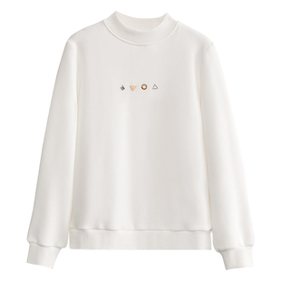 Amii2025冬新款休闲温暖几何金属片装饰卫衣女半高领宽松加绒上衣